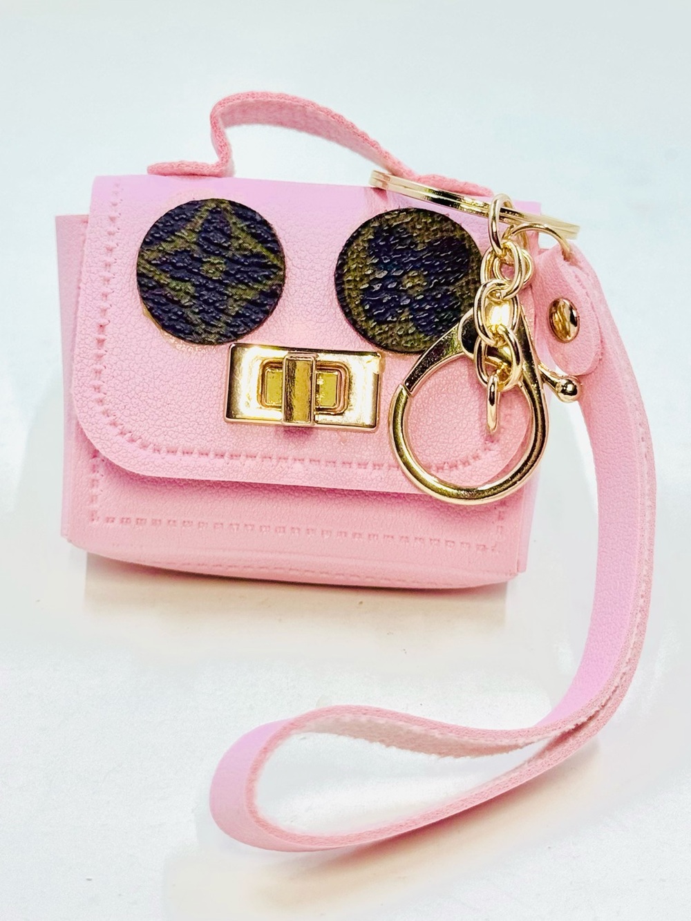 Handmade Pink Leather Mini Bag Charm Keychain Authentic Louis Vuitton AccentsCOA
